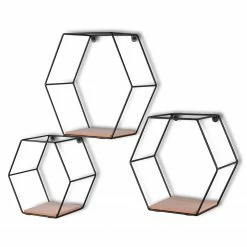 Loftscape Étagères murales Comfortline (lot de 3) - Métal - Noir / Imitation chêne