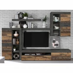Loftscape Ensemble meubles TV Sacaton - Imitation bois recyclé / Imitation béton