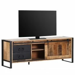 Red Living Meuble TV Toleos - Manguier brut massif / Fer - Manguier / Noir