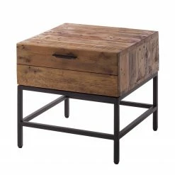 Ars manufacti Table d’appoint Grasby - Pin recyclé / Métal - Pin foncé / Noir