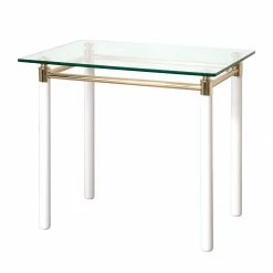 Home Design Table d'appoint Moselle III - Acier / Bois massif - Plaqué or / Blanc brillant