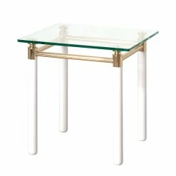 Home Design Table d'appoint Moselle IV - Acier / Bois massif - Plaqué or / Blanc brillant