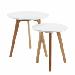 Mørteens Tables d'appoint Ockelbo (lot de 2) - Blanc / Chêne partiellement massif