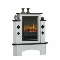 Montreux Cheminé électrique d'angle Calabria - Blanc brillant / Noir