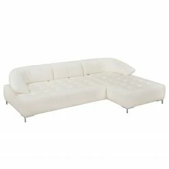 Fredriks Canapé d'angle Lyneal Cuir véritable - Blanc - Méridienne longue à droite (vue de face)