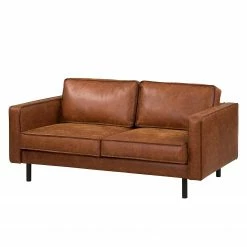 Ars manufacti Canapé 2 places FORT DODGE - Aspect cuir vieilli - Microfibre Yaka: Cognac