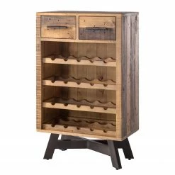 Ars manufacti Étagère à vin Tamati - Pin ancien / Métal - Pin foncé / Noir