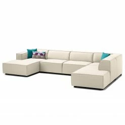 Canapé panoramique Kinx Tissu - Tissu Osta: Blanc vieilli - Méridienne courte à gauche / longue à droite (vue de face)