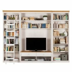 Maison Belfort Meuble TV Lillehammer I - 3 éléments - Pin massif - Pin blanc / Pin couleur miel